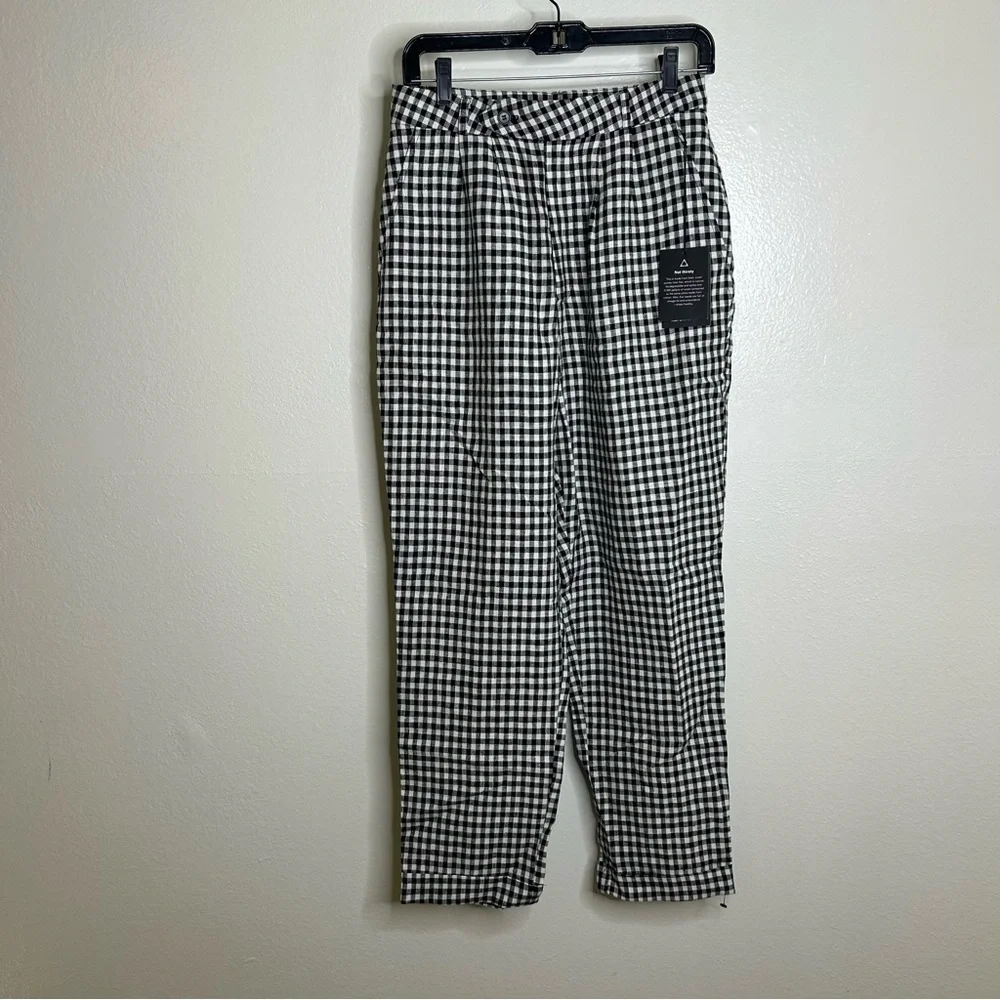 NWT Reformation Tanner April Black White Checkered 100% Linen Pant Size 4